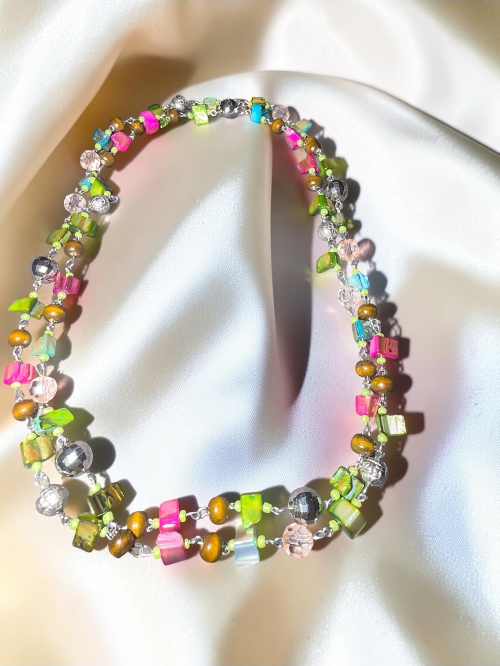 Multicolor Double Strand Beaded Statement Necklace - Picture 5 of 5